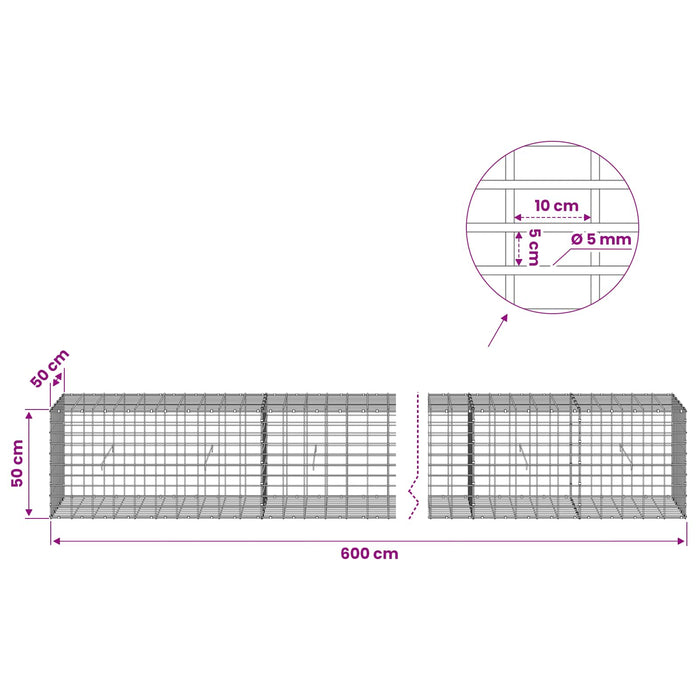 Gabion cu Fir de 5 mm și Plasă de 5x10 cm 600x50x50 cm WALTI