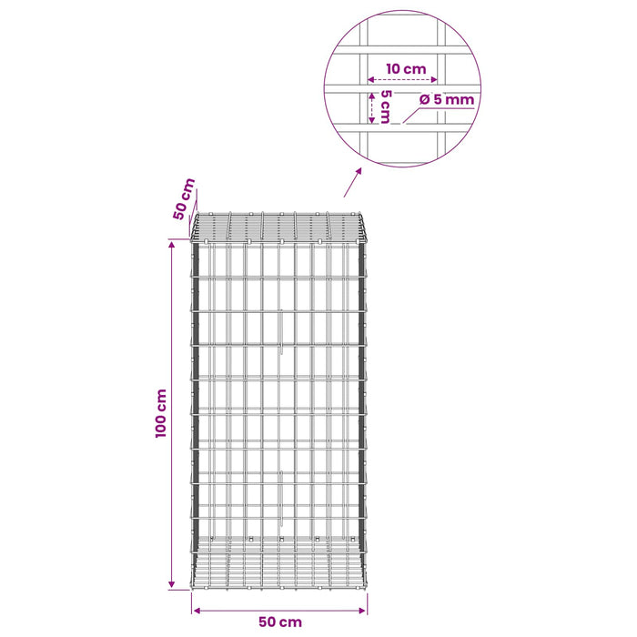 Gabion cu Sârmă de 5 mm și Plasă de 5x10 cm 50x50x100 cm WALTI