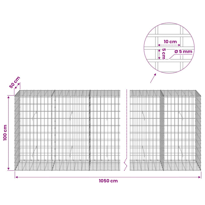 Gabion cu Fir de 5 mm și Plasă de 5x10 cm 1050x50x100 cm WALTI