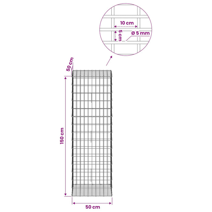 Gabion cu Sârmă de 5 mm și Plasă de 5x10 cm 50x50x150 cm WALTI