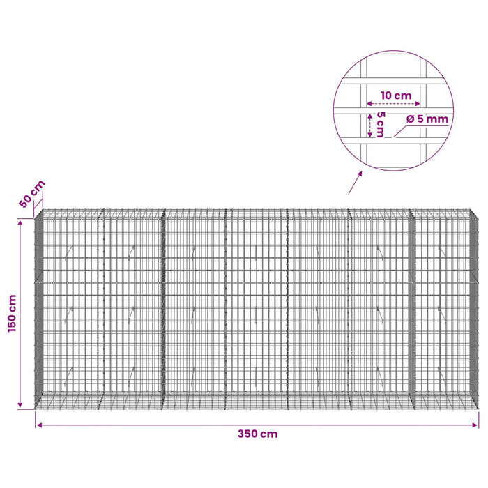 Gabion cu Fir de 5 mm și Plasă de 5x10 cm 350x50x150 cm WALTI