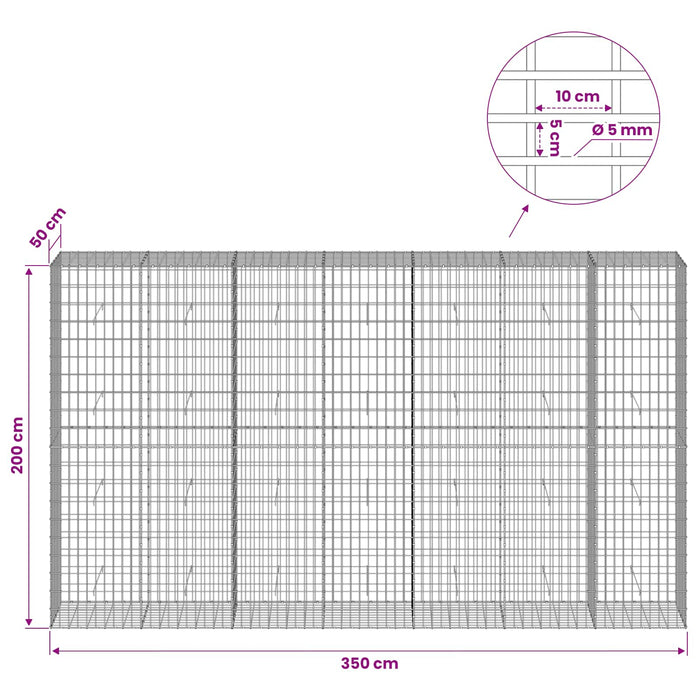 Gabion cu Fir de 5 mm și Plasă de 5x10 cm 350x50x200 cm WALTI