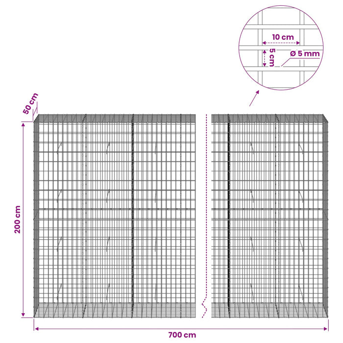 Gabion cu Fir de 5 mm și Plasă de 5x10 cm 700x50x200 cm WALTI