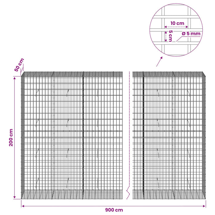 Gabion cu Fir de 5 mm și Plasă de 5x10 cm 900x50x200 cm WALTI