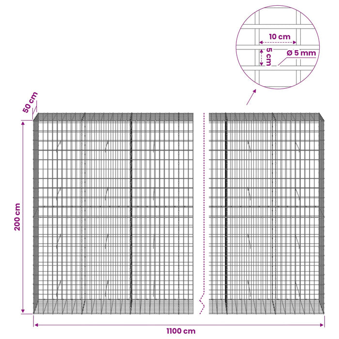 Gabion cu Fir de 5 mm și Plasă de 5x10 cm 1100x50x200 cm WALTI