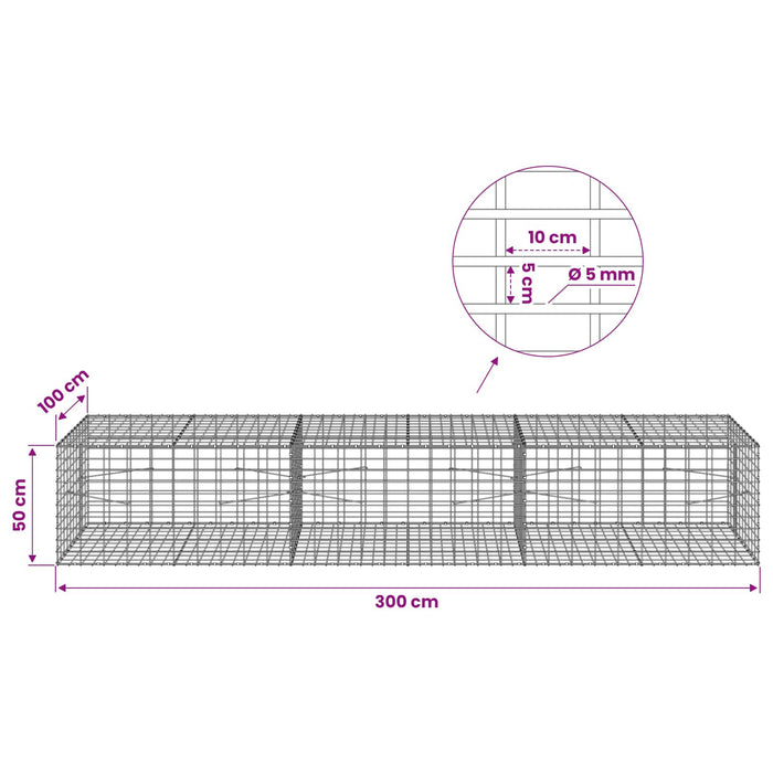 Gabion cu Sârmă de 5 mm și Plasă de 5x10 cm 300x100x50 cm WALTI