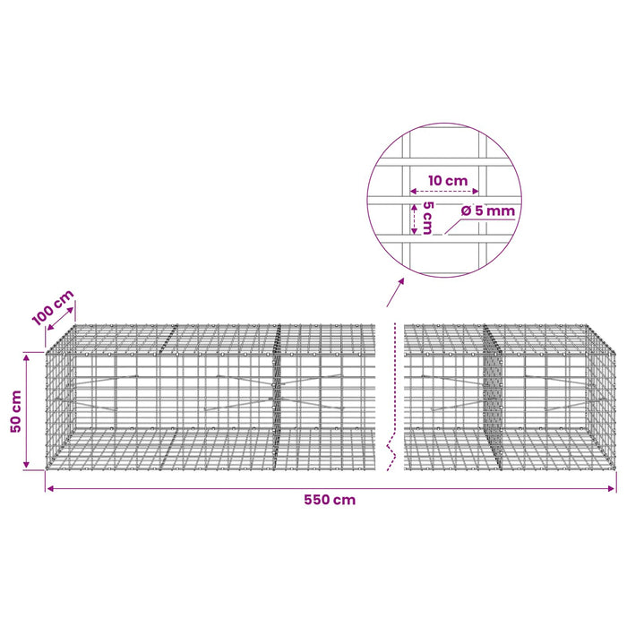 Gabion cu Fir de 5 mm și Plasă de 5x10 cm 550x100x50 cm WALTI