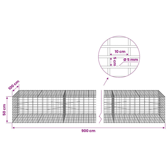 Gabion cu Sârmă de 5 mm și Plasă de 5x10 cm 900x100x50 cm WALTI