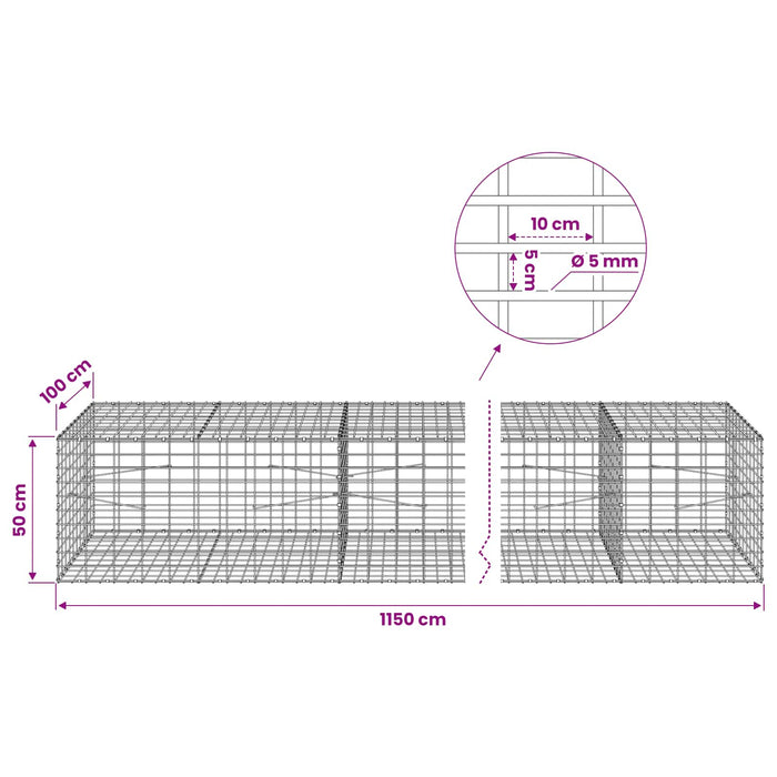 Gabion cu Fir de 5 mm și Plasă de 5x10 cm 1150x100x50 cm - WALTI WALTI