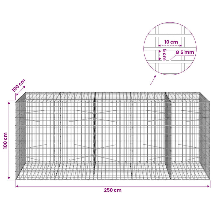 Gabion cu Sârmă de 5 mm și Plasă de 5x10 cm 250x100x100 cm WALTI