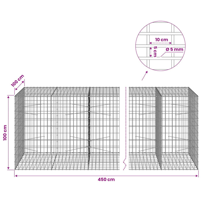 Gabion cu Sârmă de 5 mm și Plasă de 5x10 cm 450x100x100 cm WALTI