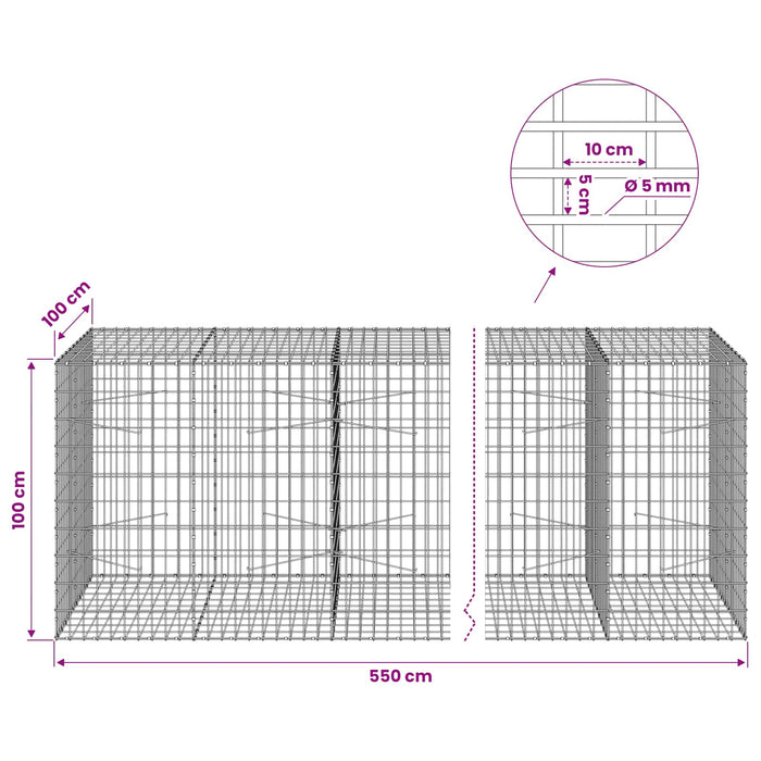 Gabion cu Sârmă de 5 mm și Plasă de 5x10 cm 550x100x100 cm WALTI