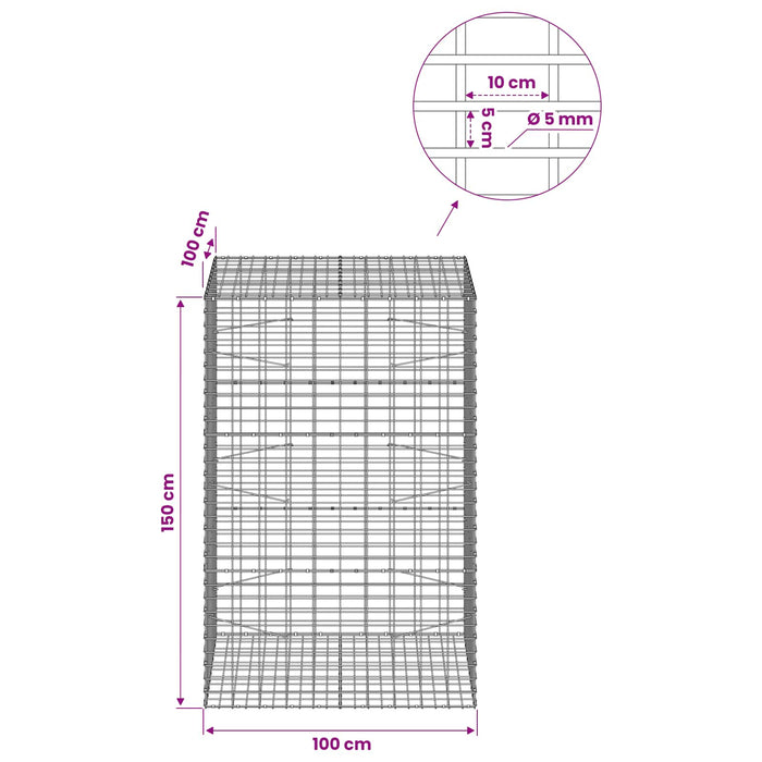 Gabion cu Sârmă de 5 mm și Plasă de 5x10 cm 100x100x150 cm WALTI