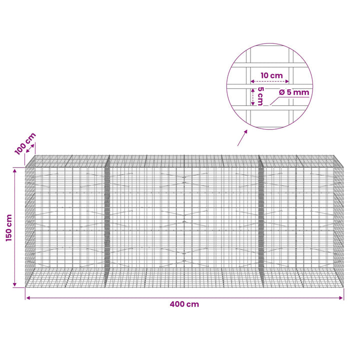 Gabion cu Fir de 5 mm și Plasă de 5x10 cm 400x100x150 cm WALTI