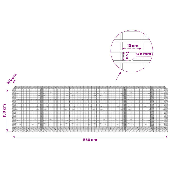 Gabion cu Fir de 5 mm și Plasă de 5x10 cm 550x100x150 cm WALTI