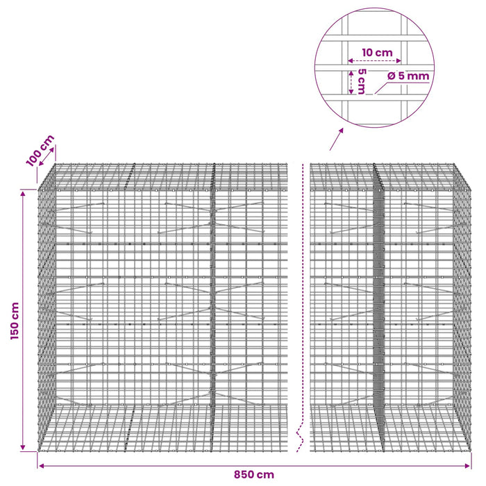 Gabion cu Fir de 5 mm și Plasă de 5x10 cm 850x100x150 cm WALTI