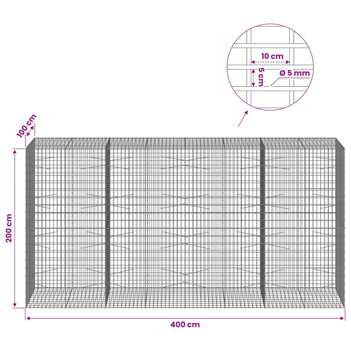 Gabion cu Fir de 5 mm și Plasă de 5x10 cm 400x100x200 cm WALTI