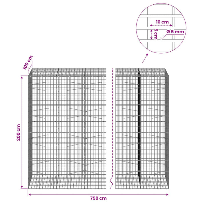 Gabion cu Sârmă de 5 mm și Plasă de 5x10 cm 750x100x200 cm WALTI