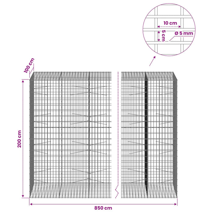 Gabion cu Sârmă de 5 mm și Plasă de 5x10 cm 850x100x200 cm WALTI