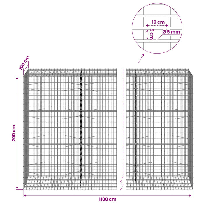 Gabion cu Sârmă de 5 mm și Plasă de 5x10 cm 1100x100x200 cm WALTI