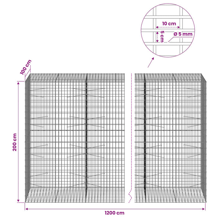 Gabion cu Sârmă de 5 mm și Plasă de 5x10 cm 1200x100x200 cm WALTI