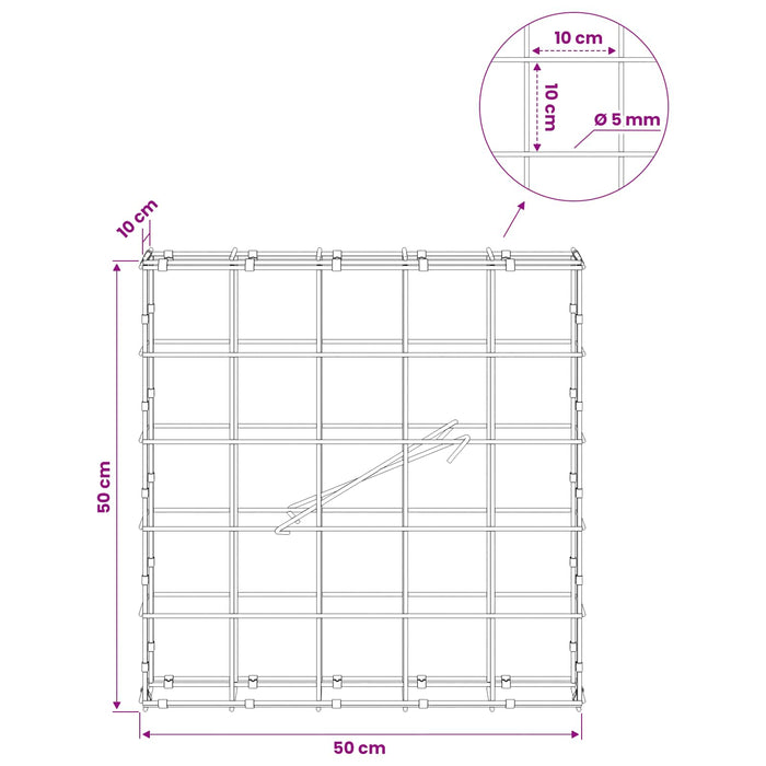 Gabion cu fir de 5 mm și plasă de 10x10 cm 50x10x50 cm WALTI