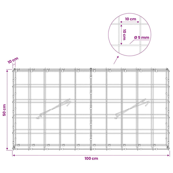 Gabion cu fir de 5 mm și plasă de 10x10 cm 100x10x50 cm WALTI