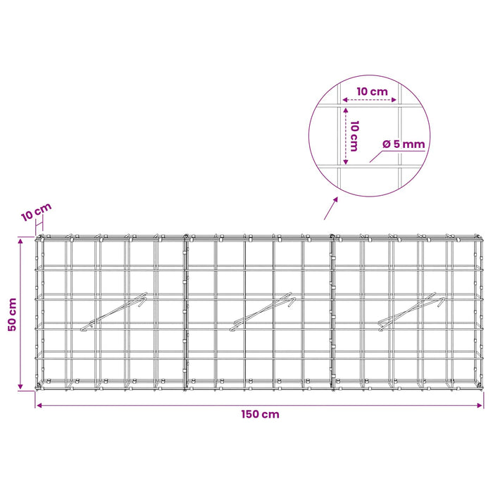 Gabion cu fir de 5 mm și plasă de 10x10 cm 150x10x50 cm WALTI