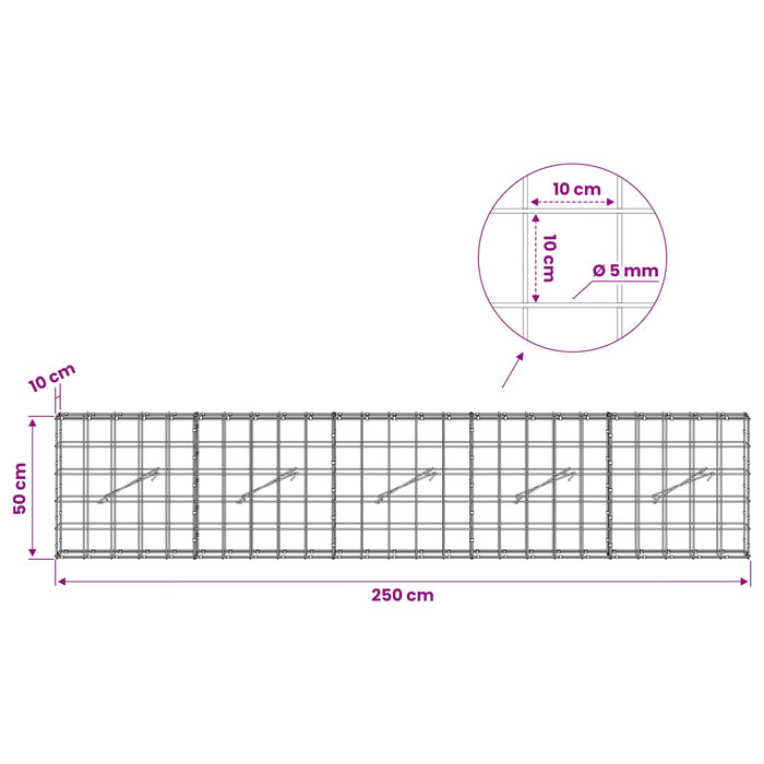 Gabion cu fir de 5 mm și plasă de 10x10 cm 250x10x50 cm WALTI