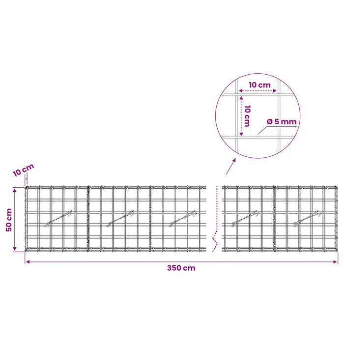 Gabion cu fir de 5 mm și plasă de 10x10 cm 350x10x50 cm WALTI