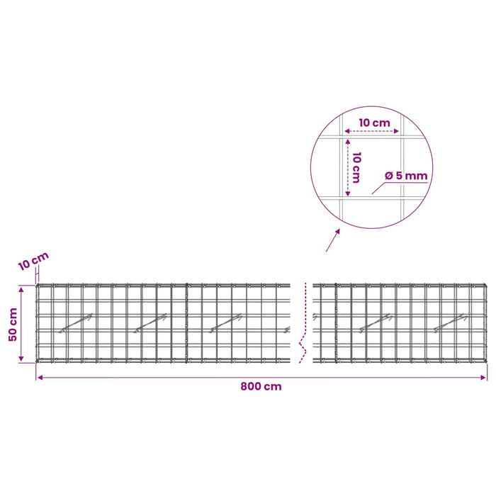 Gabion cu fir de 5 mm și plasă de 10x10 cm 800x10x50 cm WALTI
