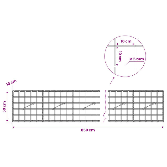Gabion cu fir de 5 mm și plasă de 10x10 cm 850x10x50 cm WALTI