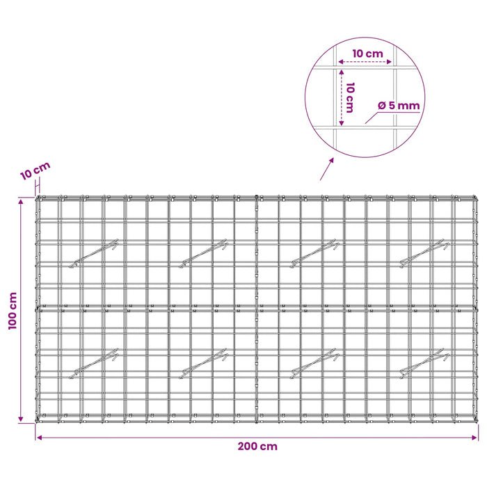Gabion cu fir de 5 mm și plasă de 10x10 cm 200x10x100 cm WALTI