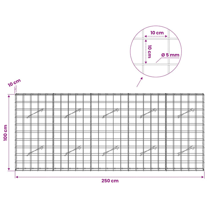 Gabion cu fir de 5 mm și plasă de 10x10 cm 250x10x100 cm WALTI
