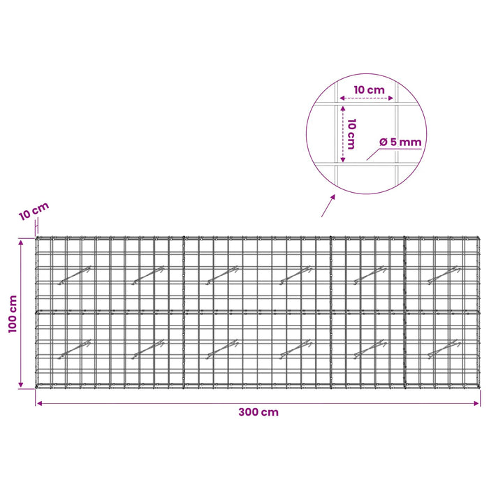 Gabion cu fir de 5 mm și plasă de 10x10 cm 300x10x100 cm WALTI