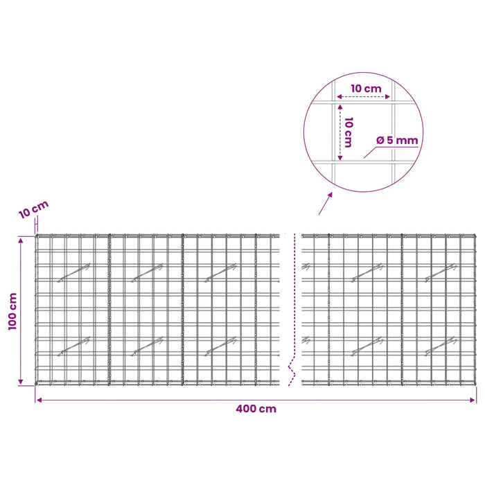 Gabion cu fir de 5 mm și plasă de 10x10 cm 400x10x100 cm WALTI