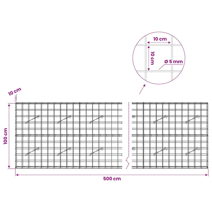 Gabion cu fir de 5 mm și plasă de 10x10 cm 500x10x100 cm WALTI