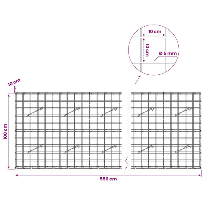 Gabion cu fir de 5 mm și plasă de 10x10 cm 550x10x100 cm WALTI