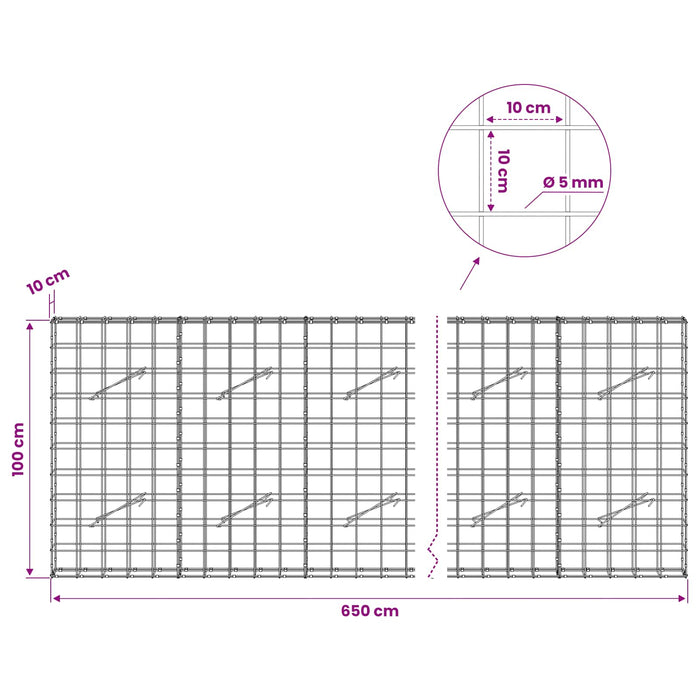 Gabion cu fir de 5 mm și plasă de 10x10 cm 650x10x100 cm WALTI
