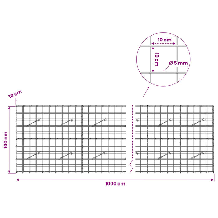 Gabion cu fir de 5 mm și plasă de 10x10 cm 1000x10x100 cm WALTI