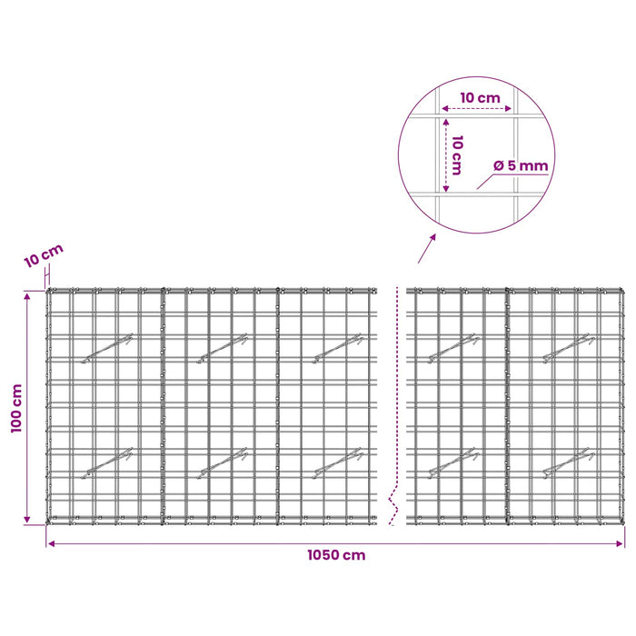 Gabion cu fir de 5 mm și plasă de 10x10 cm 1050x10x100 cm WALTI