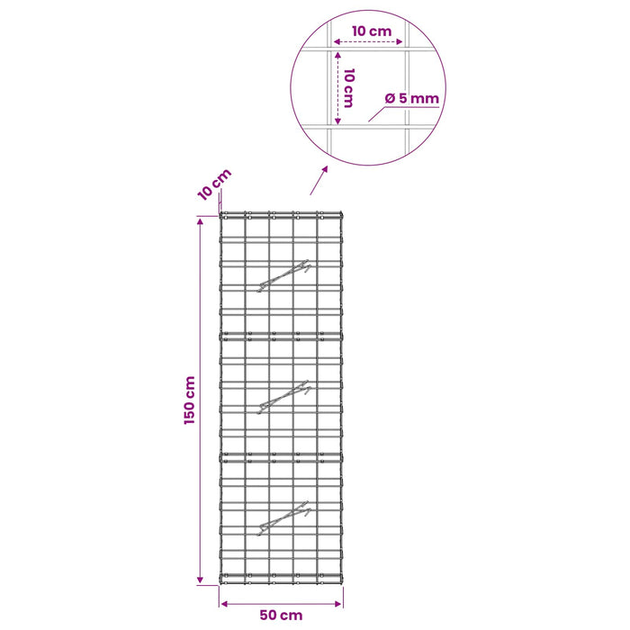 Gabion cu fir de 5 mm și plasă de 10x10 cm 50x10x150 cm WALTI