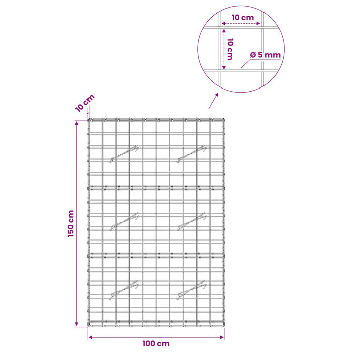 Gabion cu fir de 5 mm și plasă de 10x10 cm 100x10x150 cm WALTI