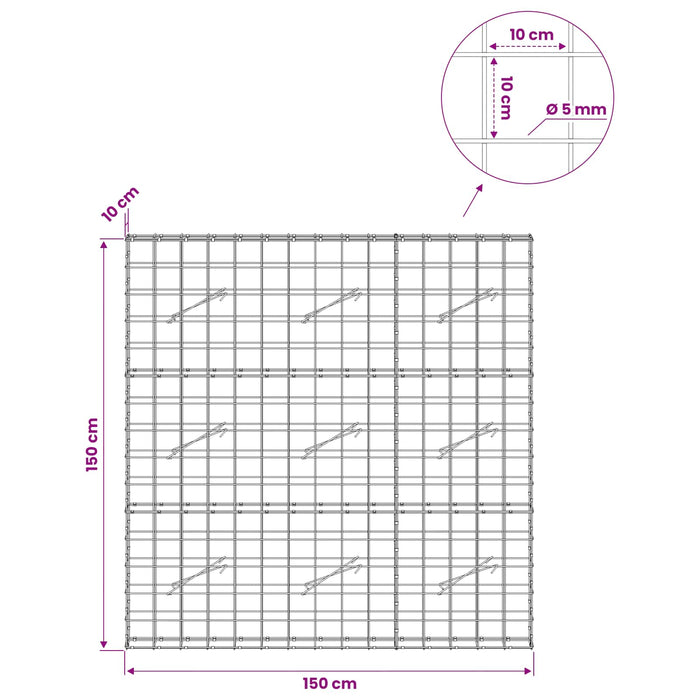 Gabion cu fir de 5 mm și plasă de 10x10 cm 150x10x150 cm WALTI