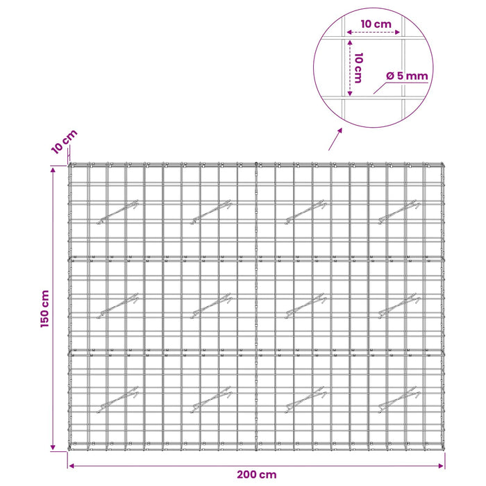 Gabion cu fir de 5 mm și plasă de 10x10 cm 200x10x150 cm WALTI