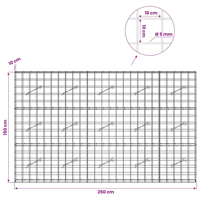 Gabion cu fir de 5 mm și plasă de 10x10 cm 250x10x150 cm WALTI