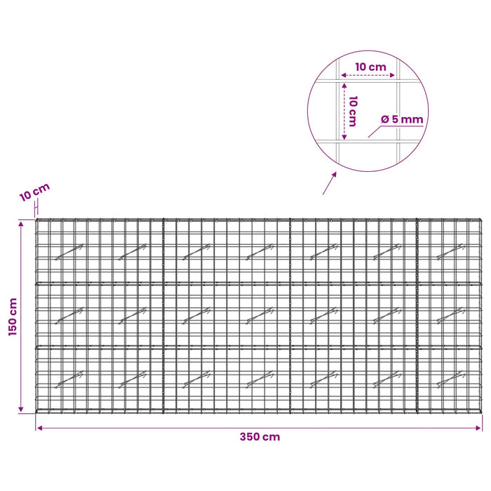 Gabion cu fir de 5 mm și plasă de 10x10 cm 350x10x150 cm WALTI