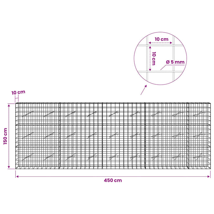 Gabion cu fir de 5 mm și plasă de 10x10 cm 450x10x150 cm WALTI