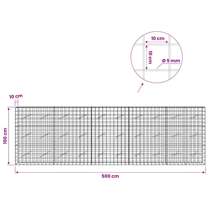 Gabion cu fir de 5 mm și plasă de 10x10 cm 500x10x150 cm WALTI