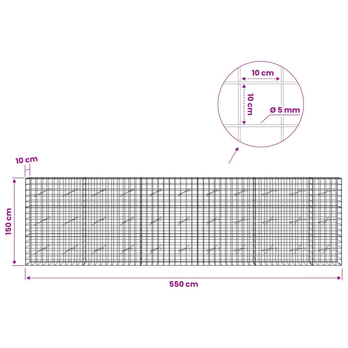 Gabion cu fir de 5 mm și plasă de 10x10 cm 550x10x150 cm WALTI